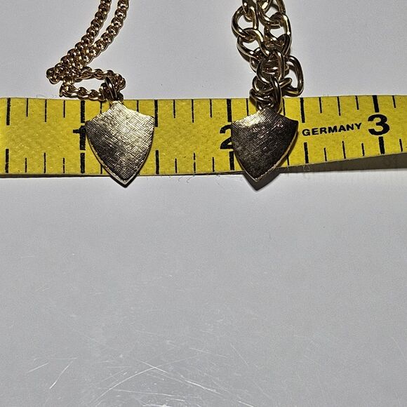 Vintage Emmons Gold Tone Guilloche Enamel Shield Charm Necklace & Bracelet Set - Picture 10 of 15